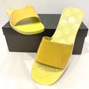 RARE GUCCI Vintage NWT Lime Green Neon Monogram Sandalo Pelle Sandal Slide 9.5 B